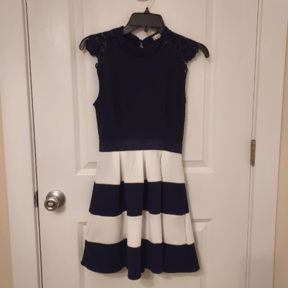 Speechless Navy and White Striped Dress